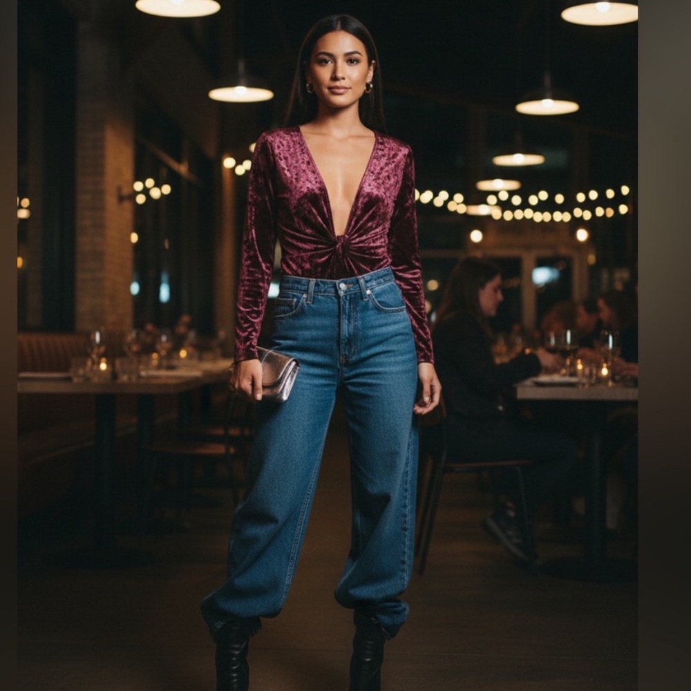 Tobi Velvet Bodysuit - Burgundy